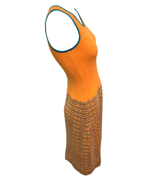 70s Ora European Knit Orange and Green Lightweight Knit Tank Dress SIDE 2 of 5