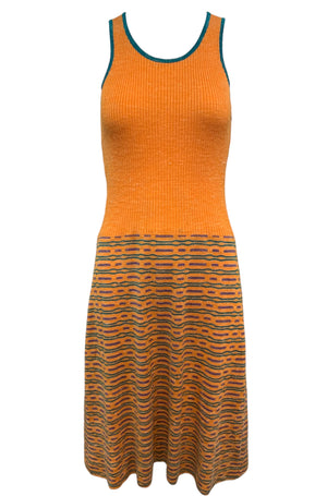 70s Ora European Knit Orange and Green Lightweight Knit Tank Dress FRONT 1 of 5