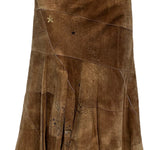  Roberto Cavalli Y2K Brown Suede Patchwork Skirt with Hand Painting. BACK 3 of 5