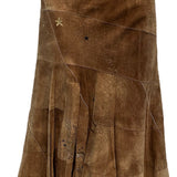  Roberto Cavalli Y2K Brown Suede Patchwork Skirt with Hand Painting. BACK 3 of 5