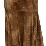  Roberto Cavalli Y2K Brown Suede Patchwork Skirt with Hand Painting. FRONT 1 of 5