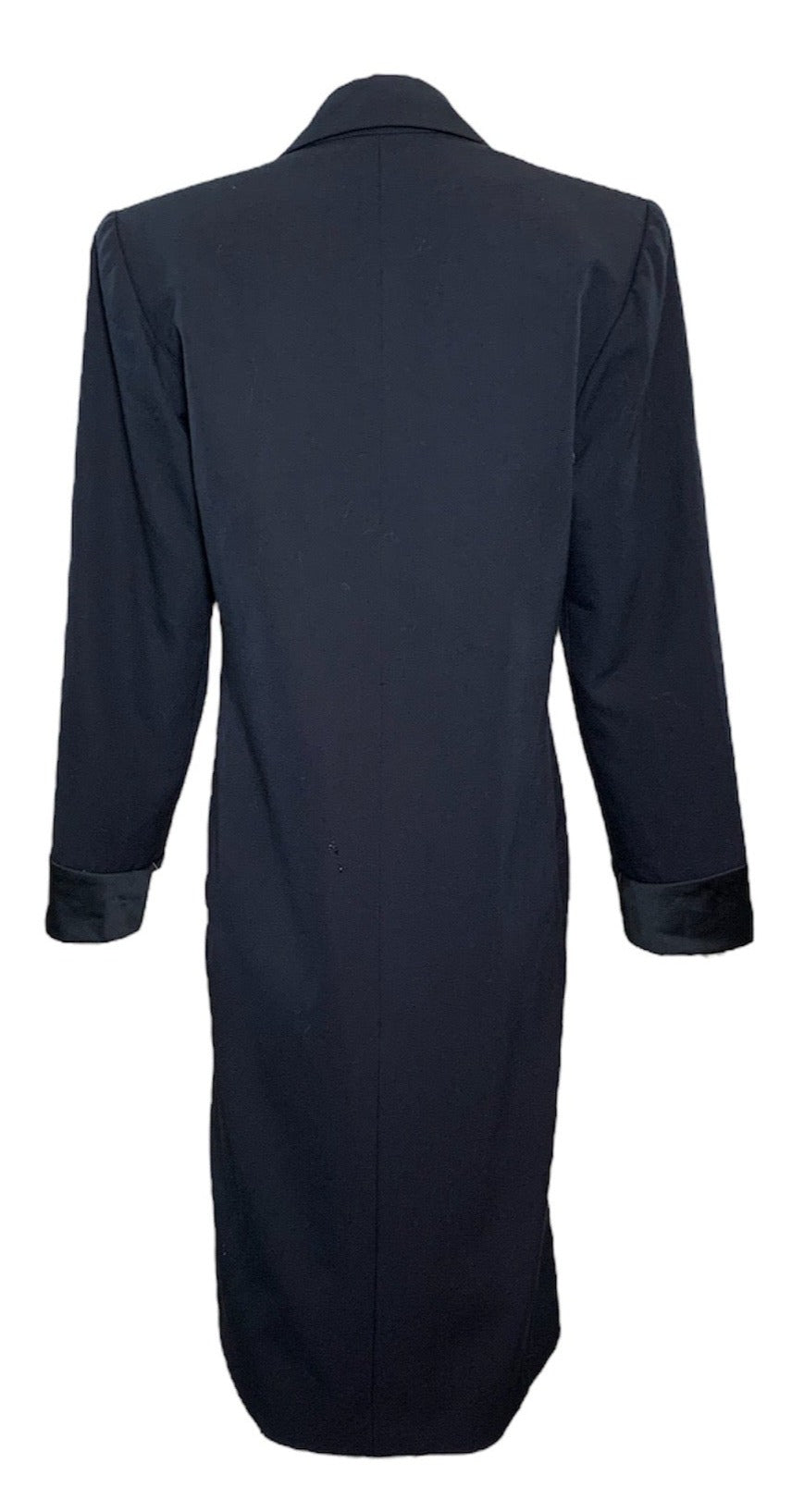 YSL Navy Blue Double Breasted Tuxedo Coat Dress with Matching Sash Belt BACK  3 of 5