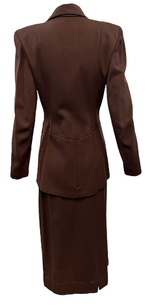 40s Chocolate Brown Wool Gabardine Beaded Suit BACK 3 of 6