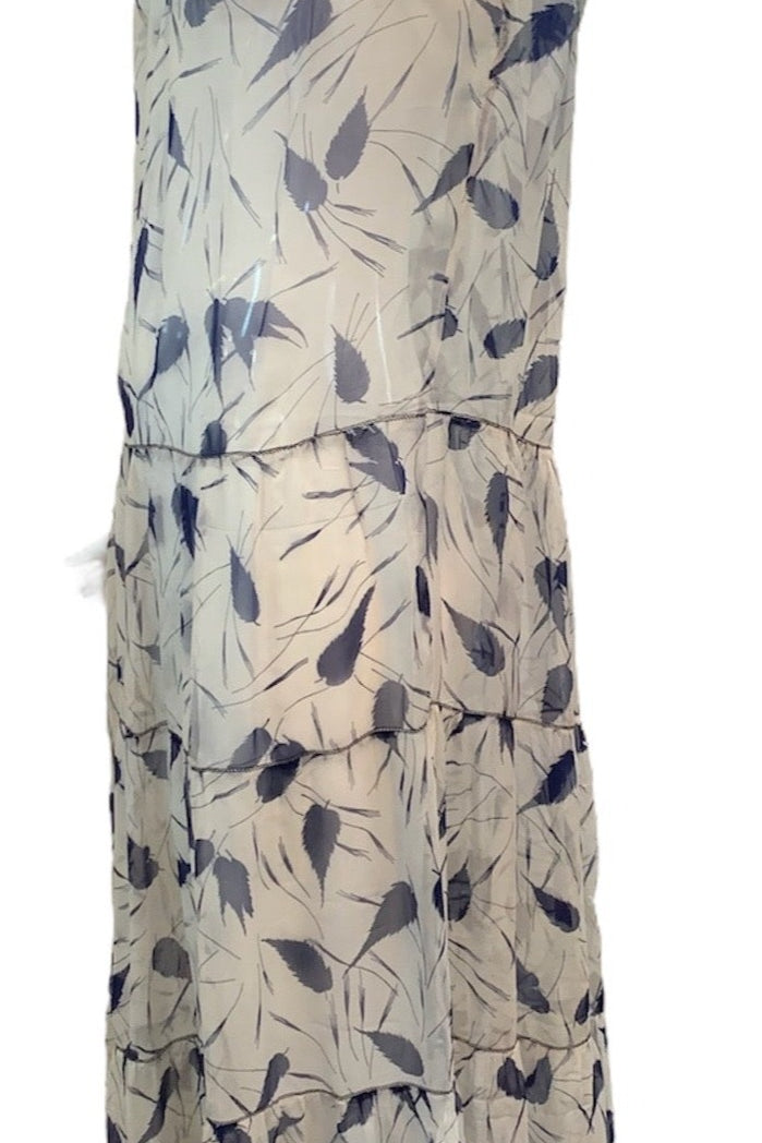 30s Dress White and Blue Chiffon with Tiered Skirt SIDE 2 of 6