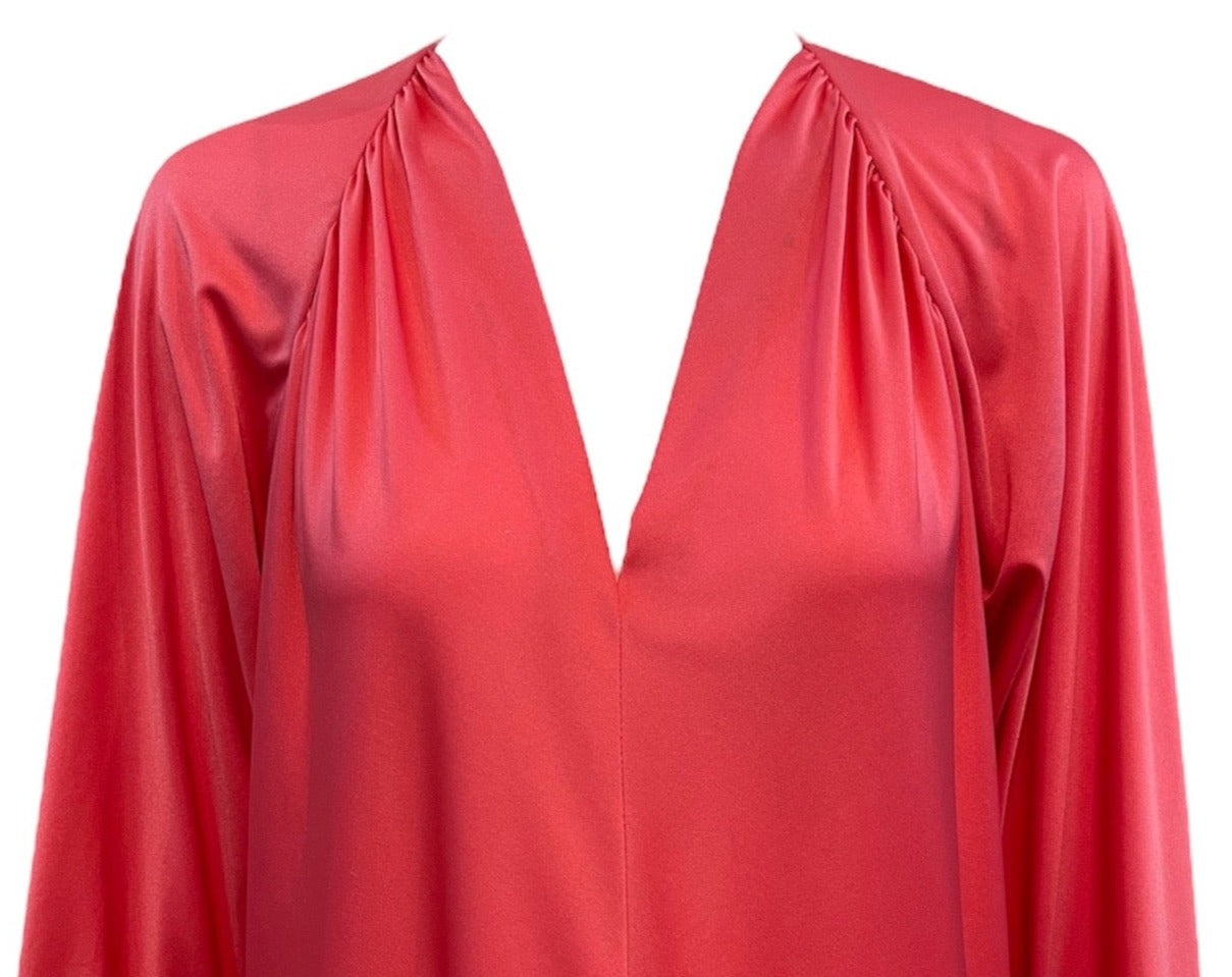 Halston IV 70s Coral Poly Caftan DETAIL 4 of 5
