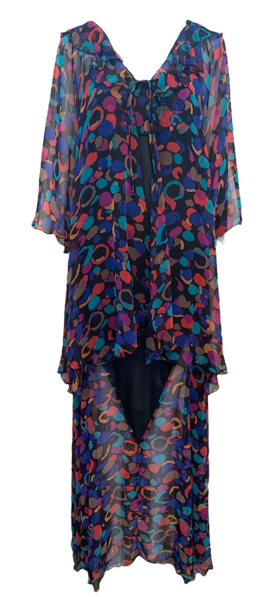 Bob Mackie Black Multicolor Print Two Piece Peignoir Set FRONT 1 of 6