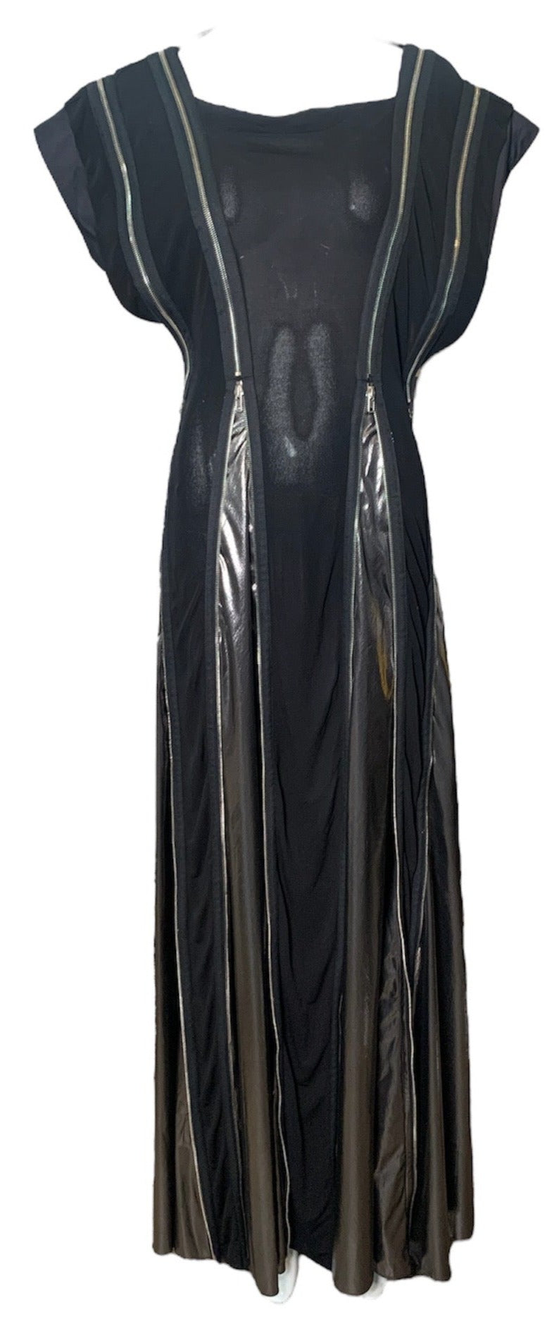  Jean Paul Gaultier  2000s Black and Silver Zipper Jersey Gown FRONT 1 of 9