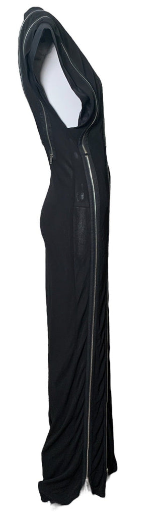  Jean Paul Gaultier  2000s Black and Silver Zipper Jersey Gown  SIDE 2 of 9