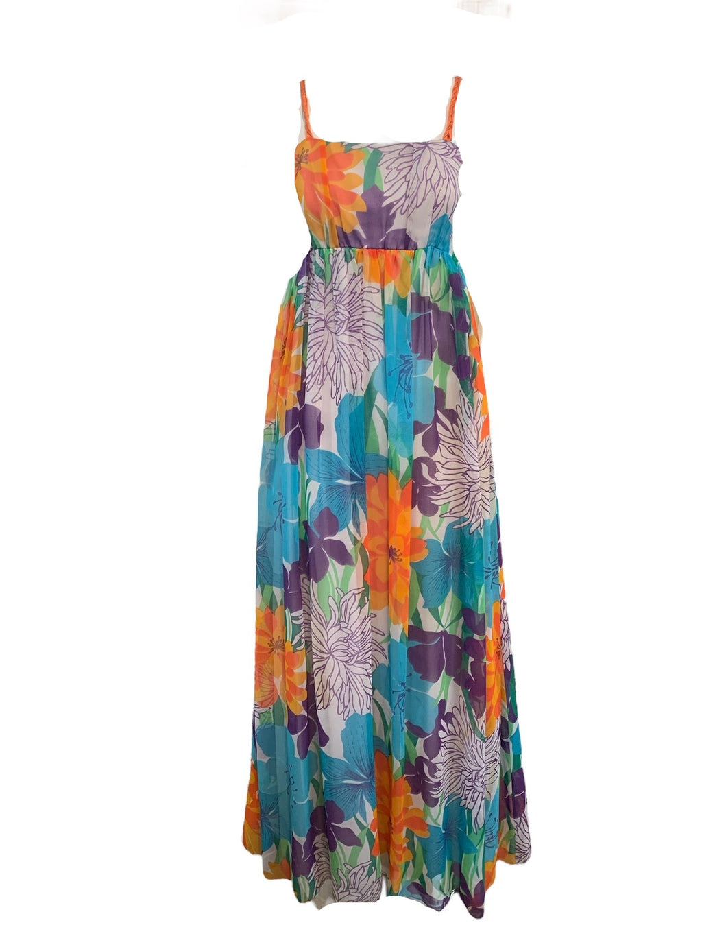70s Multi Colored Floral Maxi Dress  FRONT 1 of 5