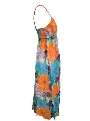 70s Multi Colored Floral Maxi Dress  SIDE 2 of 5