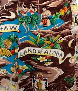 40s Hawaiian Brown Rayon Print Holomuu  Dress PRINT 5 of 5