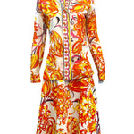 Pucci 70s 2 Piece Cotton Ensemble in Psychedelic Orange and Red Print FRONT 1 of 7