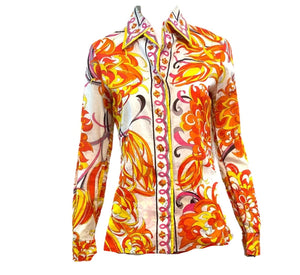 Pucci 70s 2 Piece Cotton Ensemble in Psychedelic Orange and Red Print TOP 4 of 7