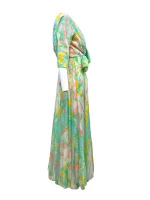 Sophie of Saks Pastel Watercolor Silk Floral Chiffon Gown with Matching Jacket  SIDE 2 of 8