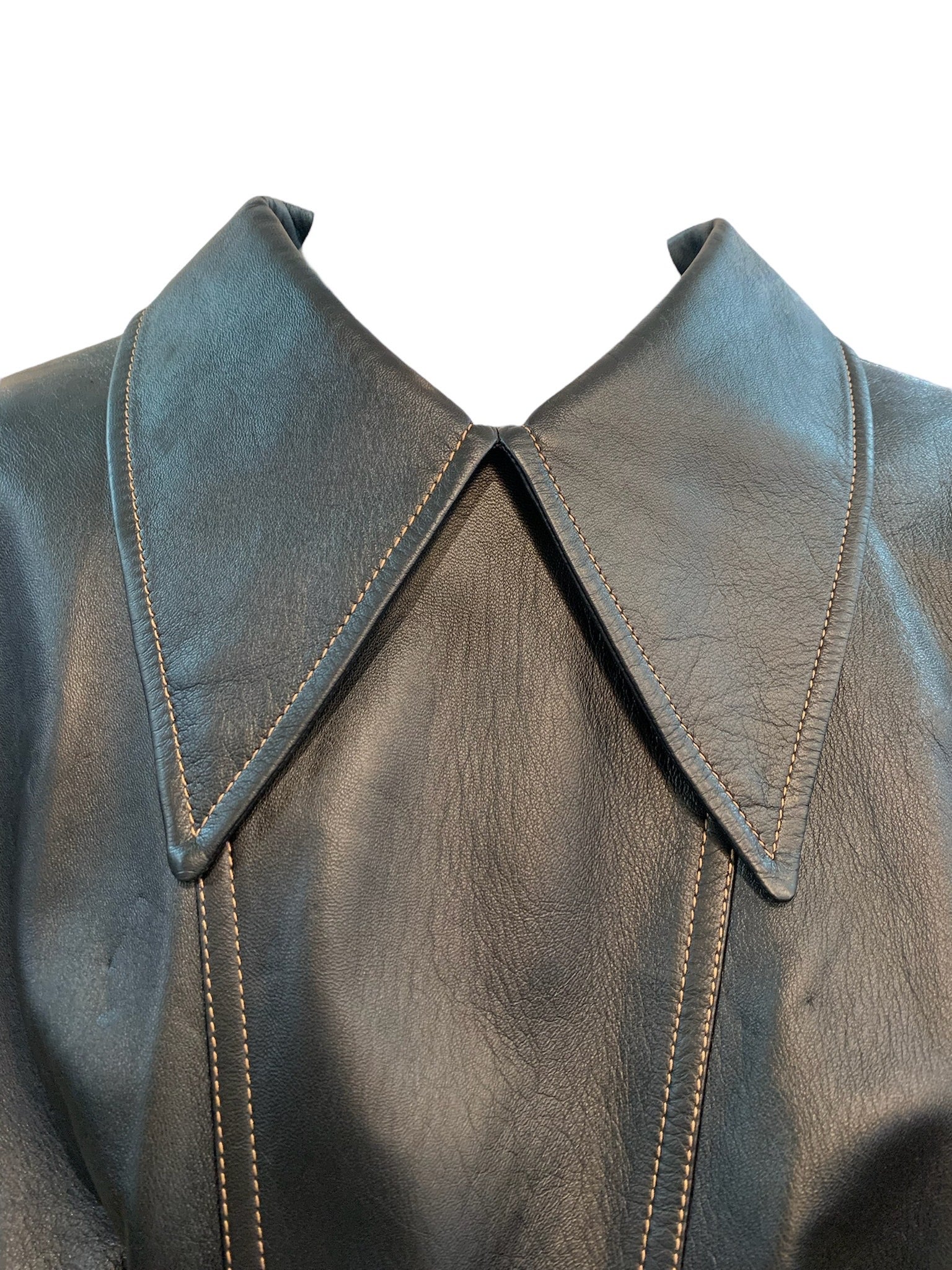  Miu Miu Leather Mini Dress/Tunic with Bow COLLAR 4 of 6