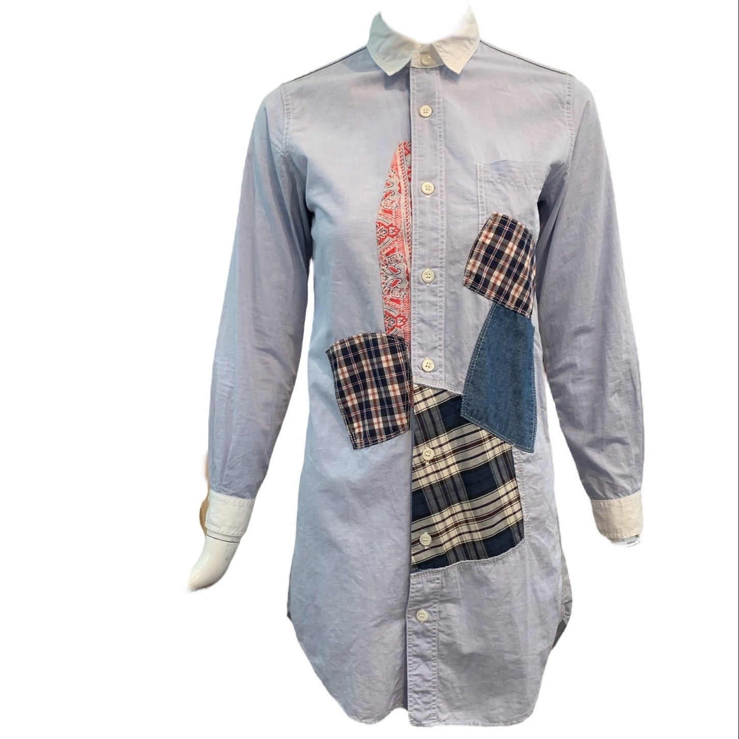  Junya Watanabe for Comme des Garcons 2011 Chambray Patchwork Shirt Dress FRONT 1 of 5