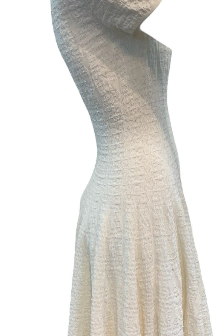 Alaa Y2K White Textured Knit Drop Waist Dress THE WAY WE WORE Alaa Y2K White Textured Knit Drop Waist Dress THE WAY WE WORE