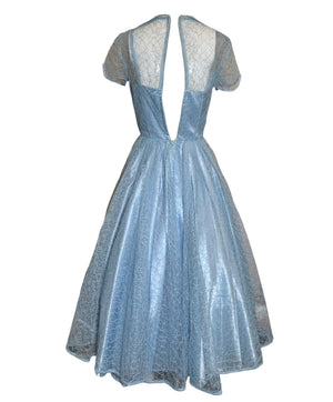  Ice Blue Lace and Satin Fit and Flare Party Dress BCK 3 of 5 