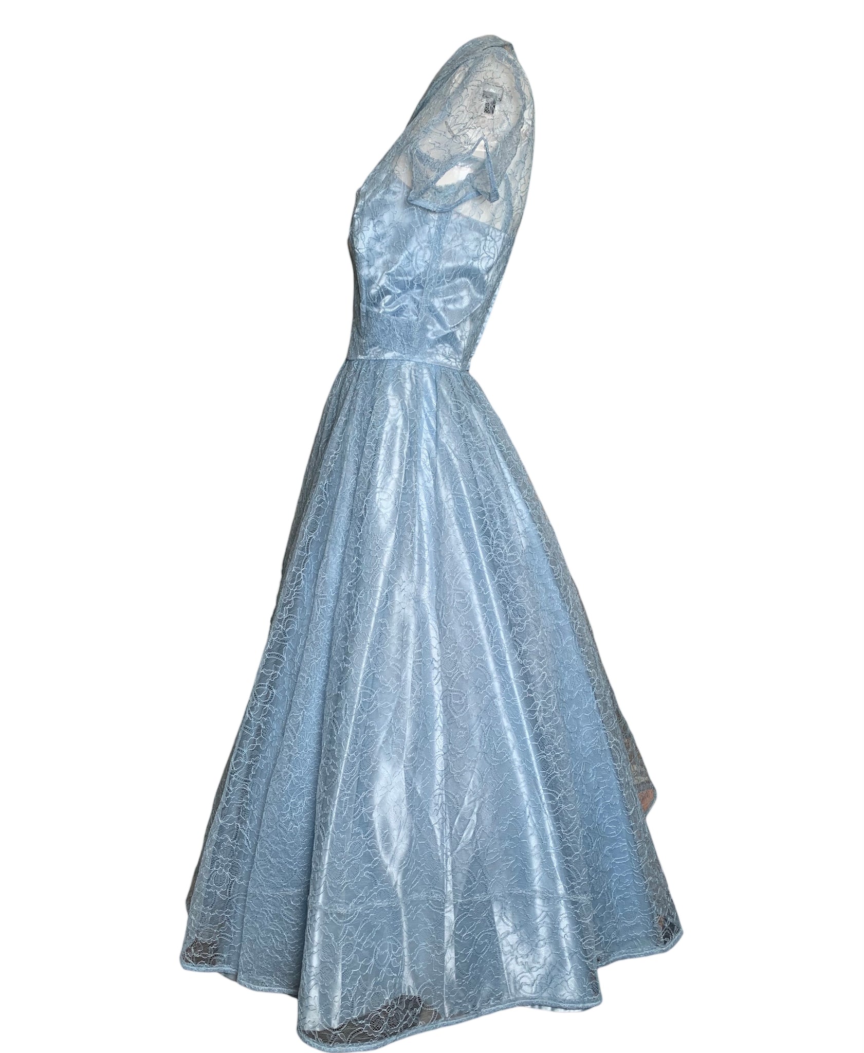  Ice Blue Lace and Satin Fit and Flare Party Dress SIDE 2 of 5