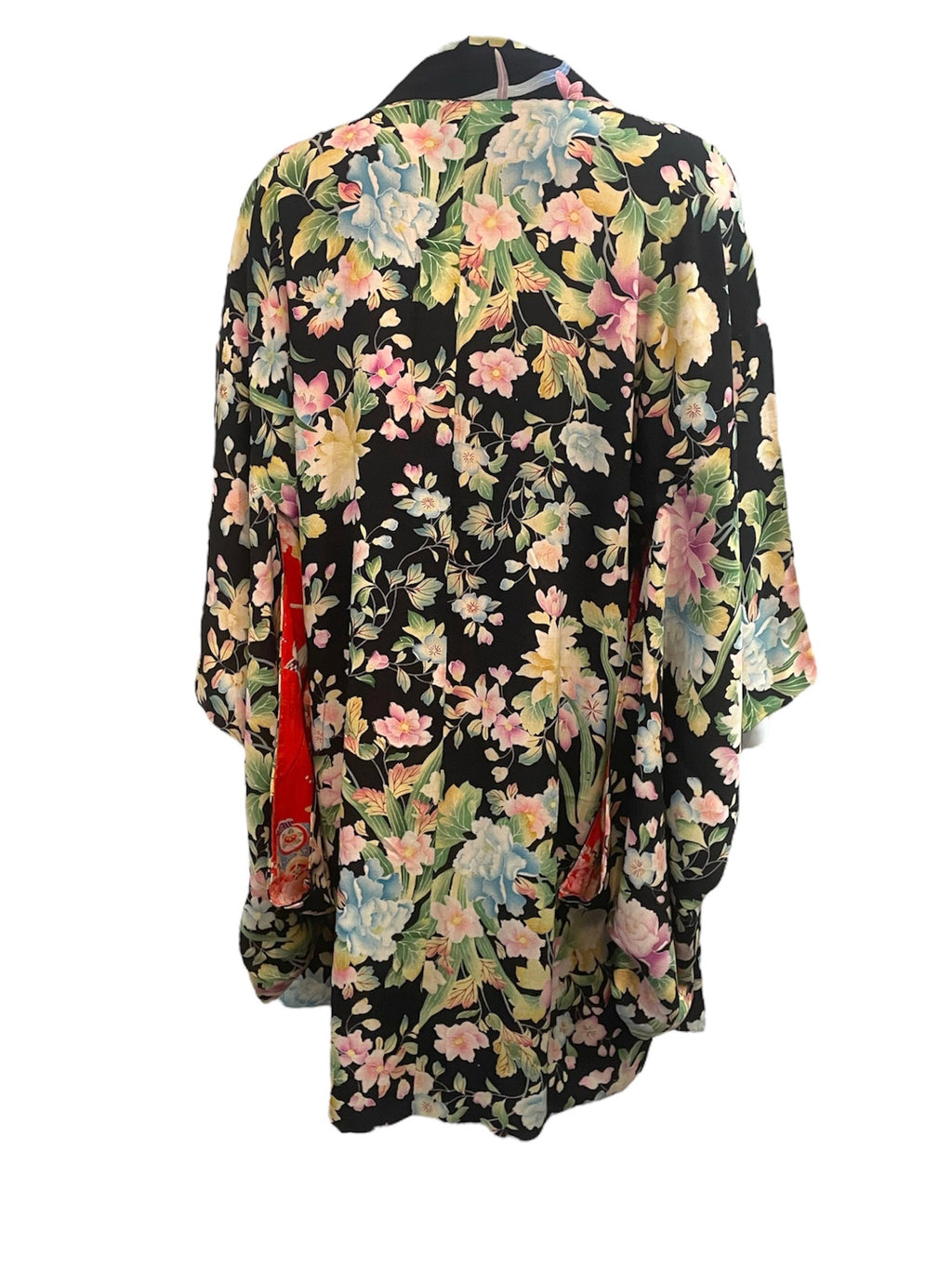 Black Cotton Pastel Floral Haori Kimono BACK 1 of 4
