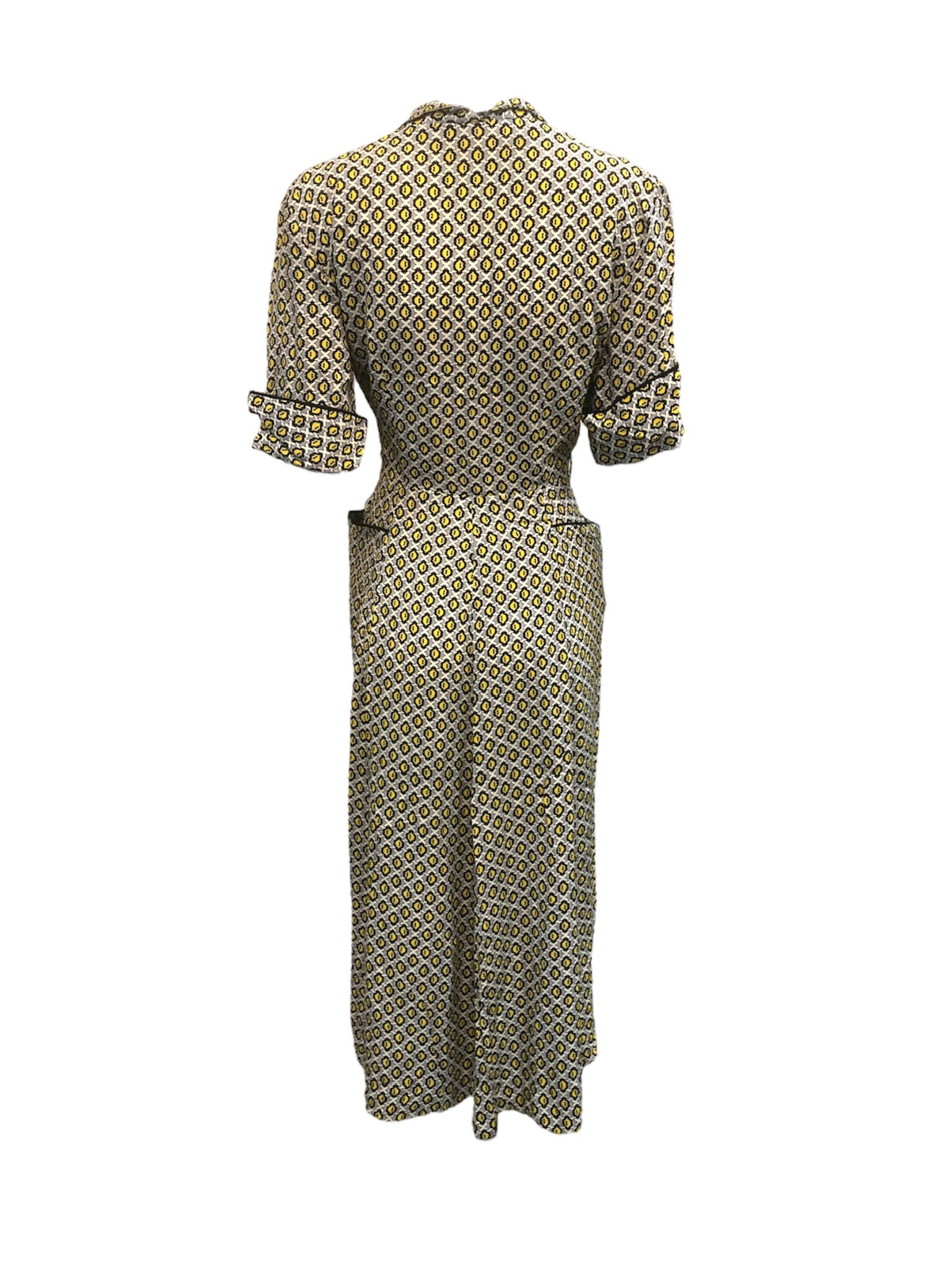 40s Noirish Grey Rayon Geo Print Day Dress BACK 3 of 4
