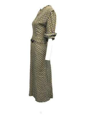 40s Noirish Grey Rayon Geo Print Day Dress SIDE 2 of 4