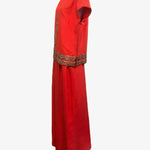 Eleanora Garnett 60s Red Hostess Pantsuit with Gold Lame Jacquard Trim SIDE 2 of 7