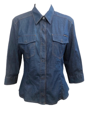 D&G Y2K Blue Denim Cropped Western Shirt FRONT 1 of 4