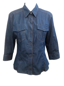 D&G Y2K Blue Denim Cropped Western Shirt FRONT 1 of 4