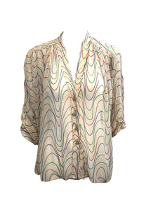 Chloe 80s White Chiffon Batwing Sleeve Blouse with Squiggle Print FRNT 1 of 7