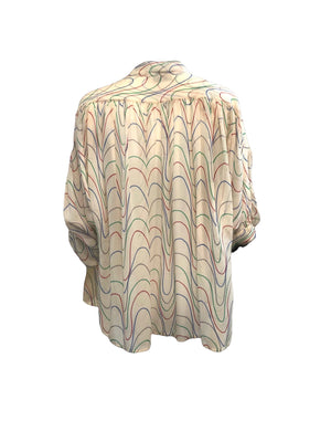 Chloe 80s White Chiffon Batwing Sleeve Blouse with Squiggle Print BACK 3 of 7