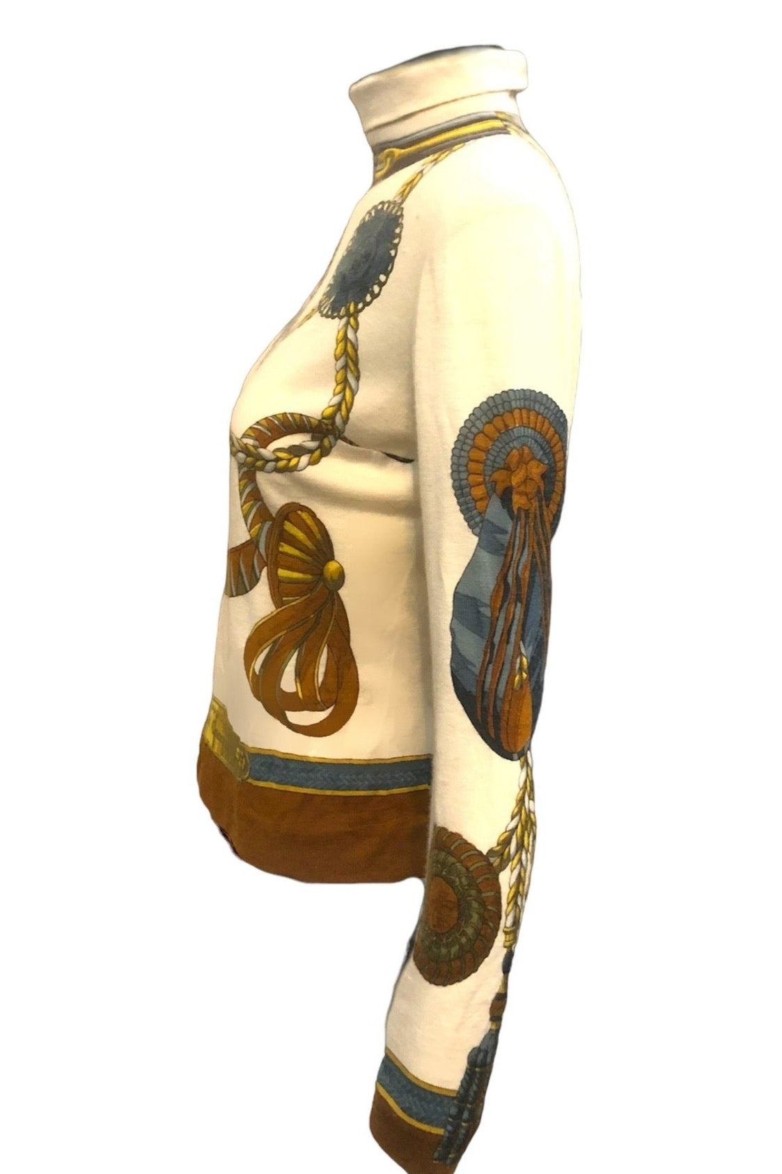 Hermes Sport 60s Cashmere Equestrian Print Turtleneck Top SIDE 2 of 6