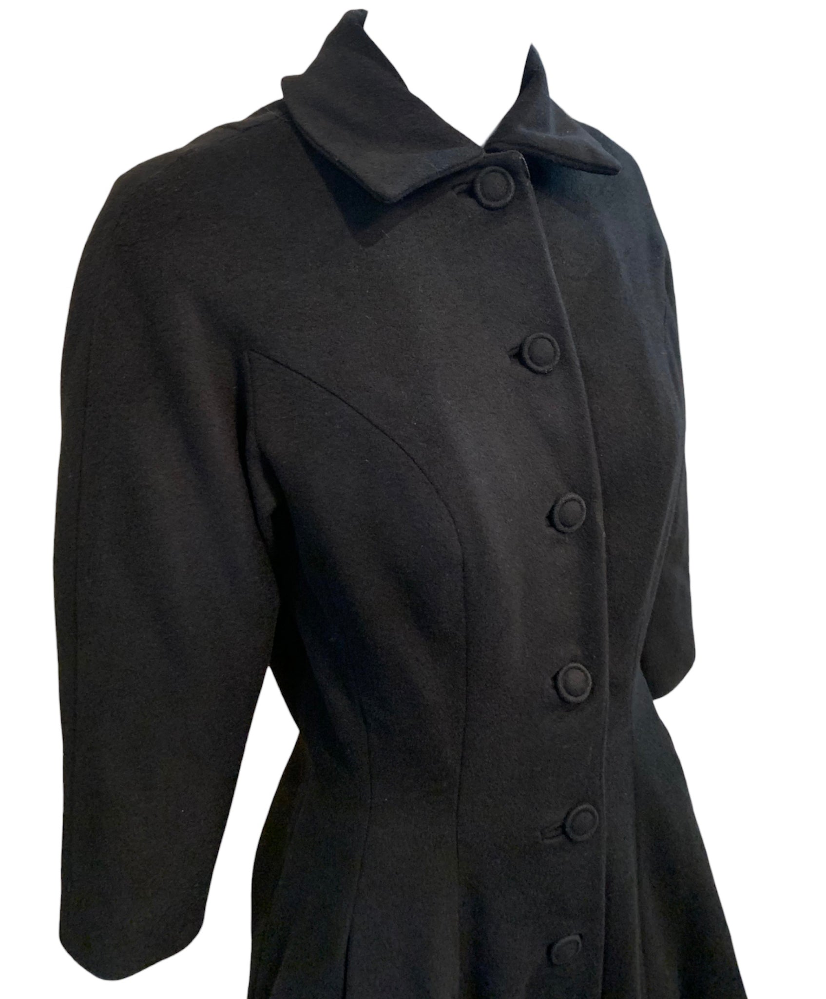 Don Loper 50s Black Wool Fur Trimmed Coat DETAIL 4 of 6