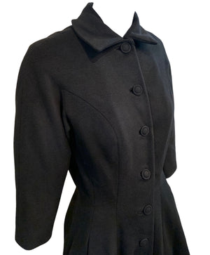 Don Loper 50s Black Wool Fur Trimmed Coat DETAIL 4 of 6