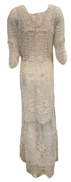 Edwardian Gown White Handmade Lace and Embroidery BACK 3 of 6
