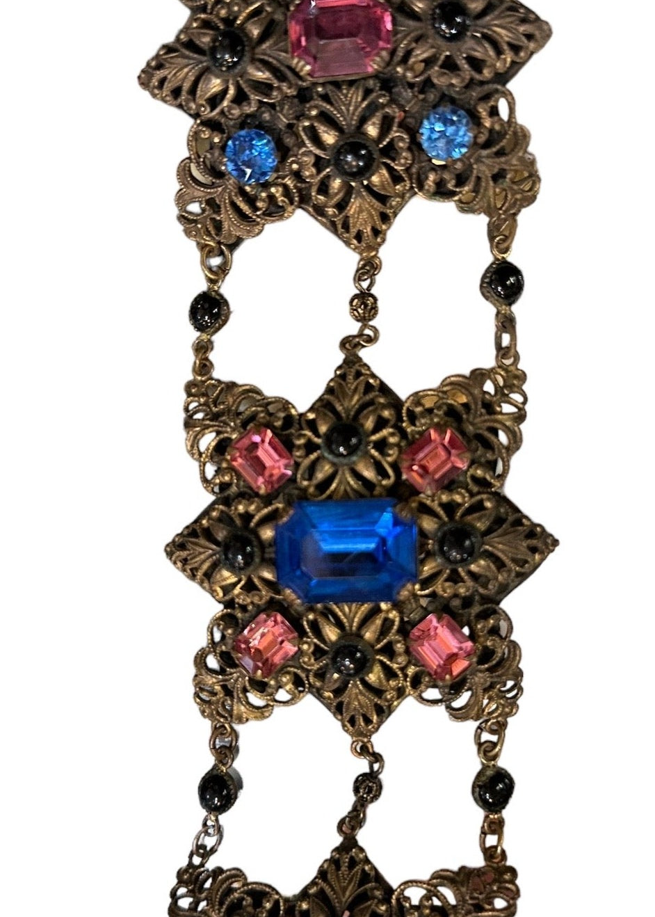 20s Interesting Pink and Blue Stone Filigree Bracelet FRONT 1 of 3