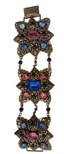 20s Interesting Pink and Blue Stone Filigree Bracelet FRONT 1 of 3