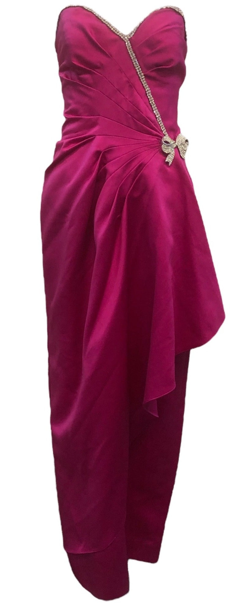 Vicky Tiel Couture 1980's Satin Fuschia and Rhinestone Strapless Eveni – THE WAY WE WORE