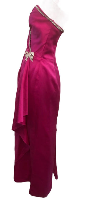 Vicky Tiel 80s Vavoom Gown Fuschia Strapless With Matching Wrap, side