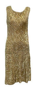 Monica Lhuillier 2000s Gold Sequin Beaded Cocktail Dress FRONT 1 of 5
