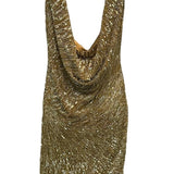 Monica Lhuillier 2000s Gold Sequin Beaded Cocktail Dress BACK 2 of 5