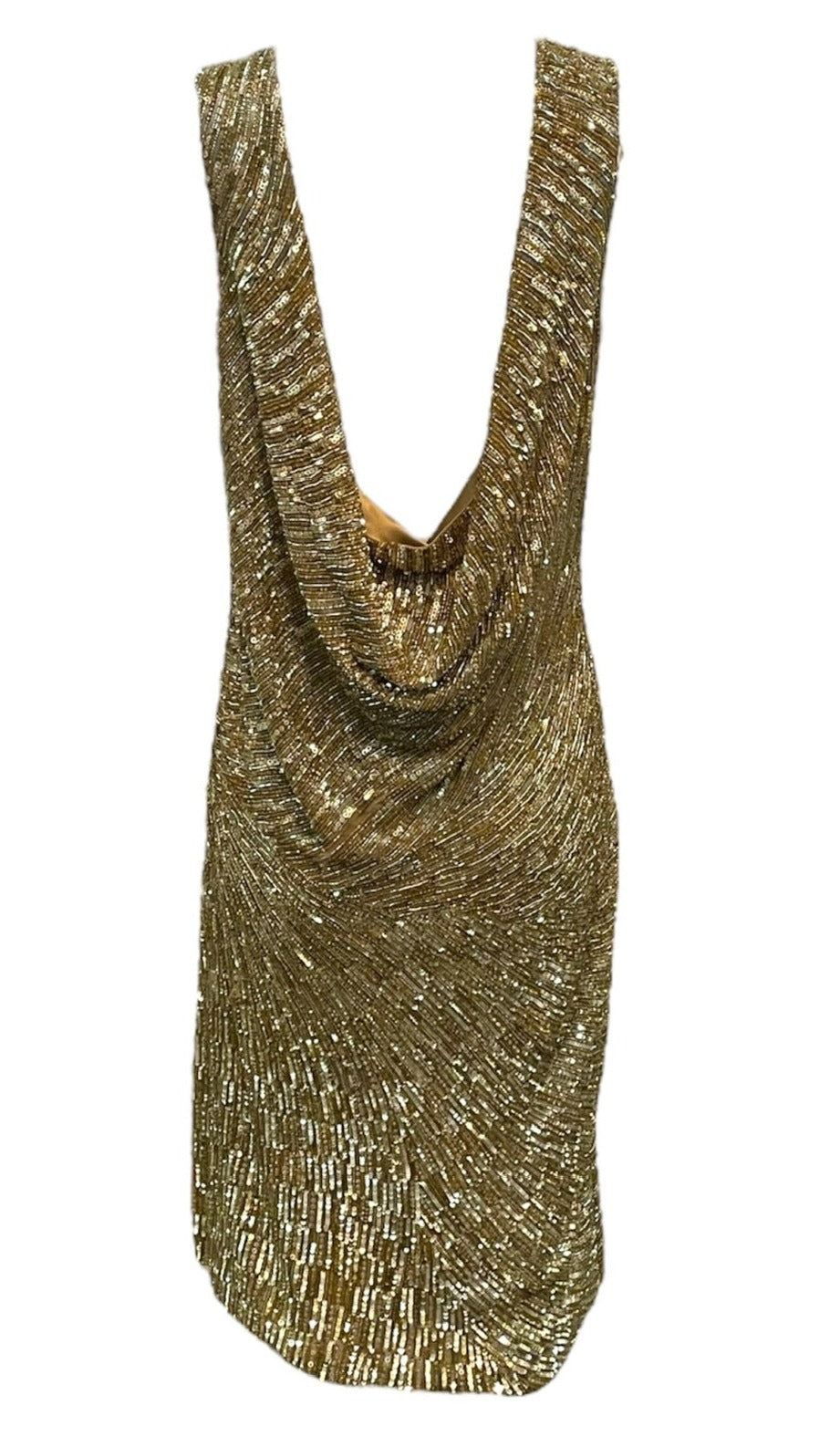 Monica Lhuillier 2000s Gold Sequin Beaded Cocktail Dress BACK 2 of 5