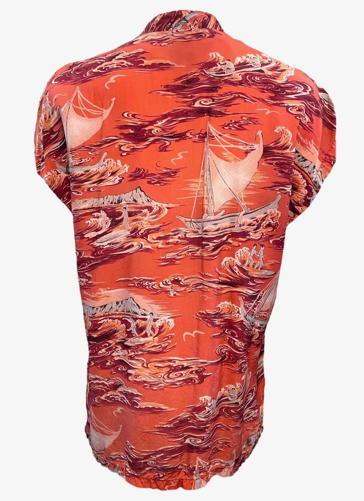 Surfriders 50s Rayon Coral Pink Hawaiian Print Shirt BACK 2 of 7