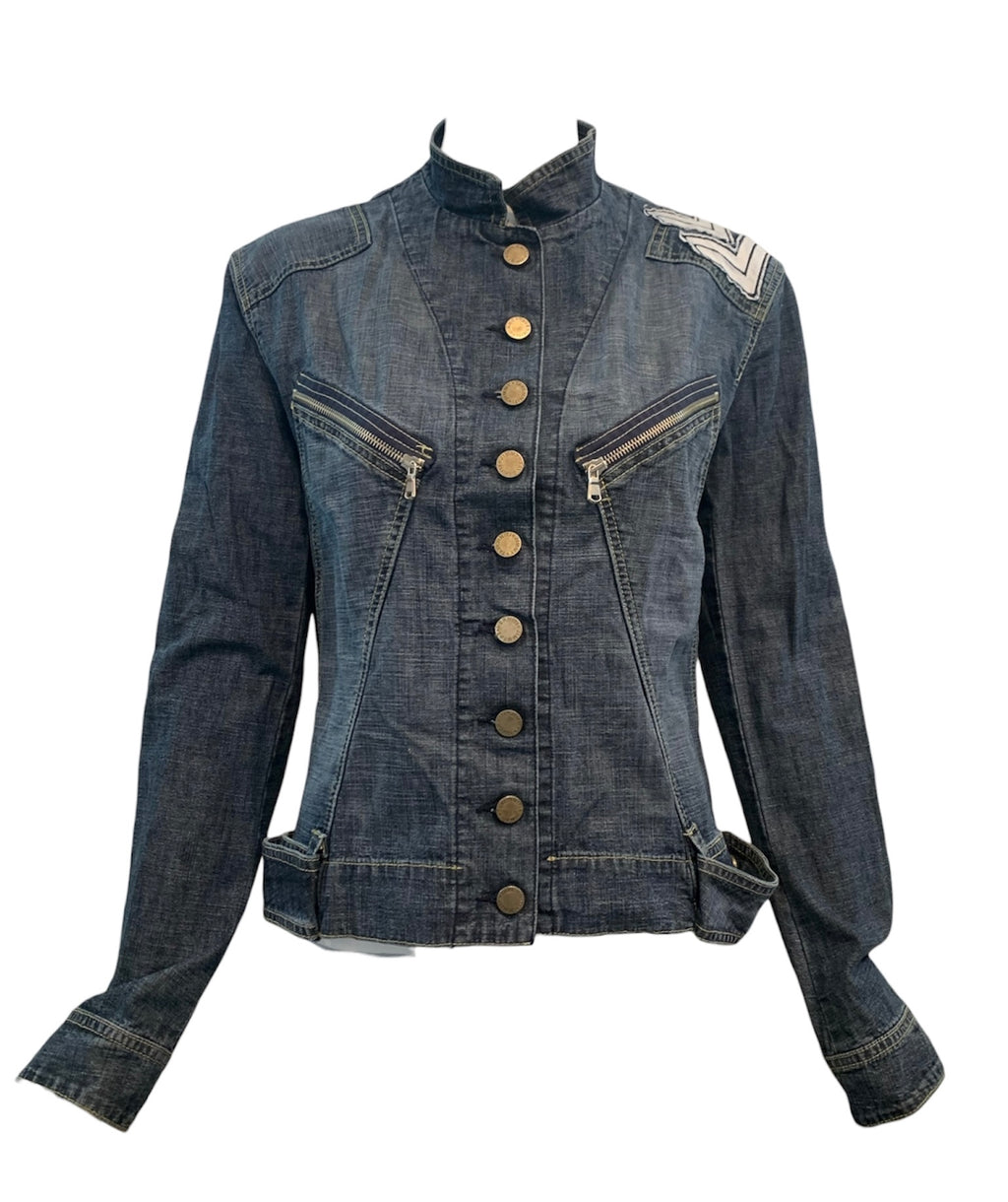 Bohemian/ Victorian upcycled Denim Jacket. Tulle ruffle on the bottom and  sleev