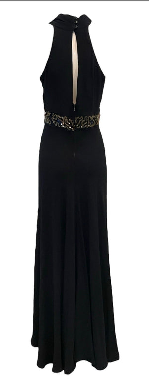 30s Satin Backed Crepe Halter Neck Evening Gown with Multi-Color Sequins BACK 2 of 3
