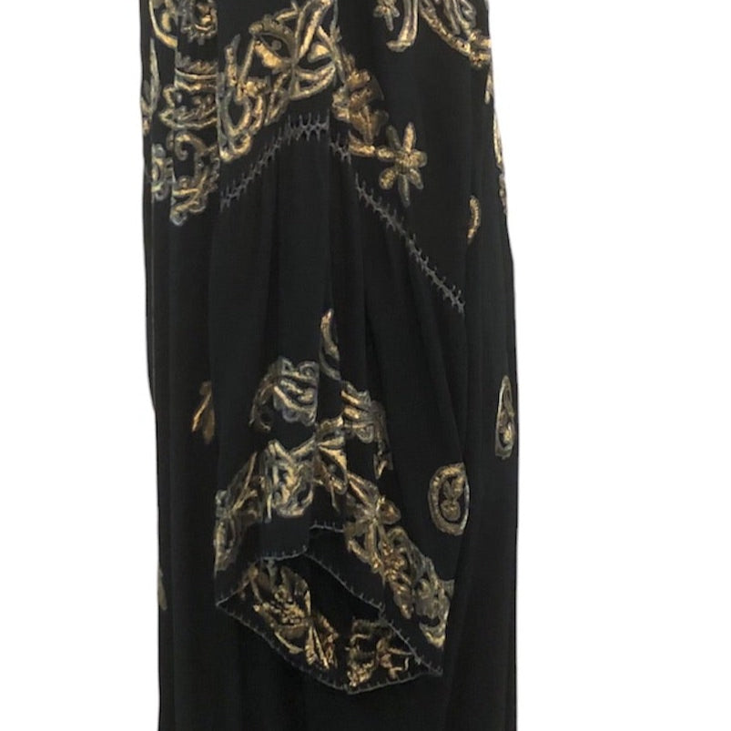 Turkish Mid 20th Century Black Hand Embroidered  Caftan SIDE 2 of 4