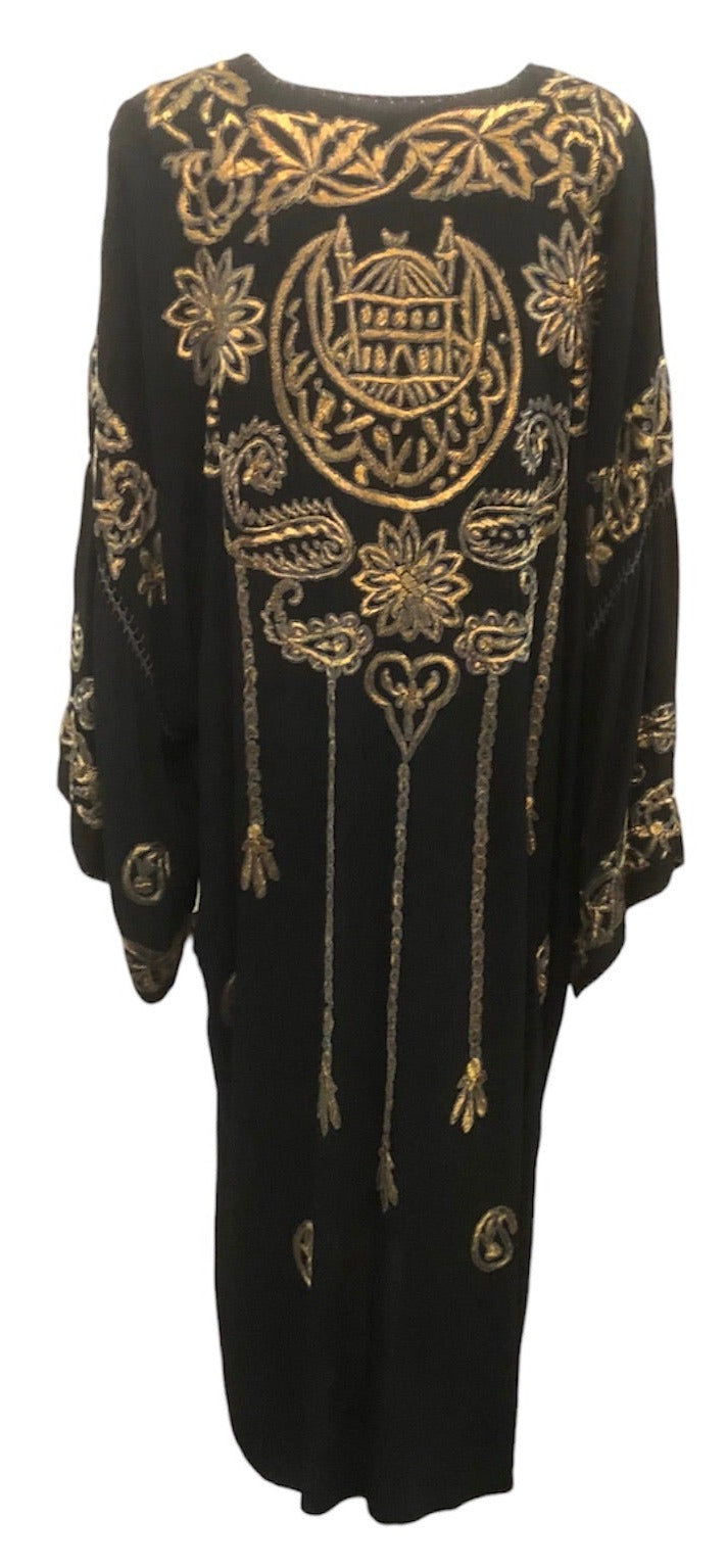 Turkish Mid 20th Century Black Hand Embroidered  Caftan BACK 3 of 4