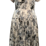  1950's Cotton Day Dress with Squiggle Rose Print FRONT 1 of 4