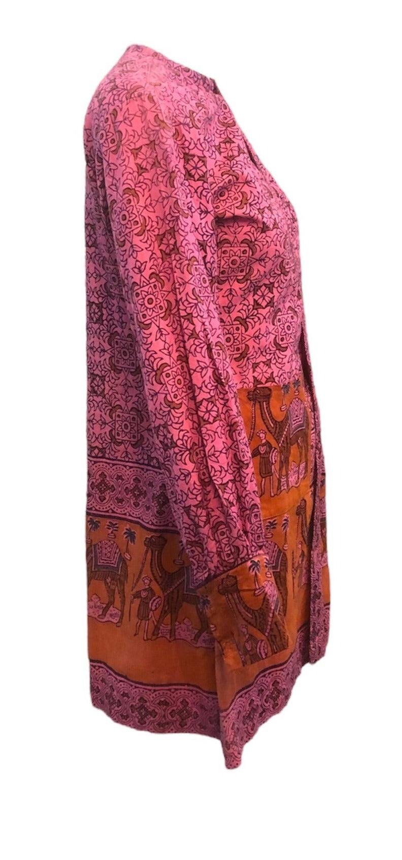 60s Pink Hippie Indian Batik Mini Dress SIDE  2 of 5