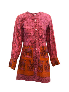 60s Pink Hippie Indian Batik Mini Dress FRONT  1 of 5